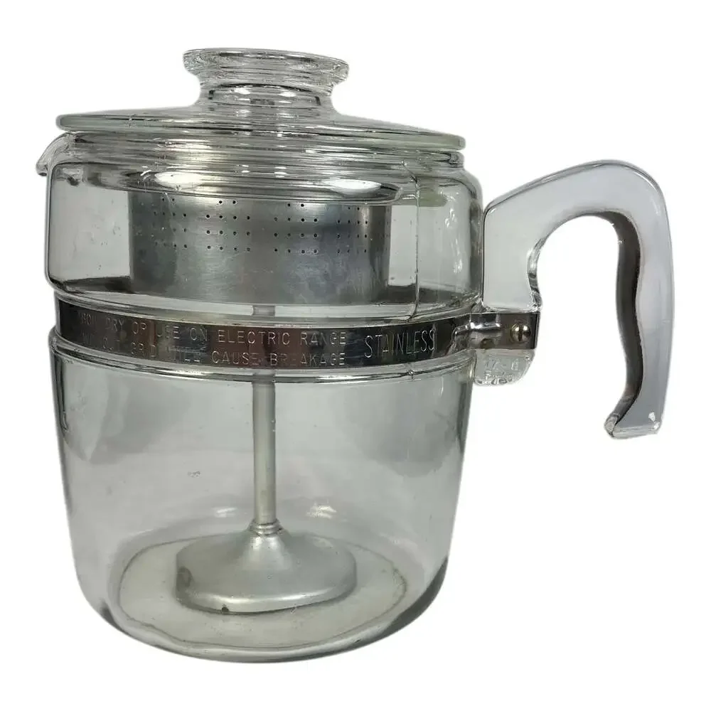 Pyrex 7759 B 9 Cup Glass Percolator Coffee Pot Flame Ware Metal Basket Complete